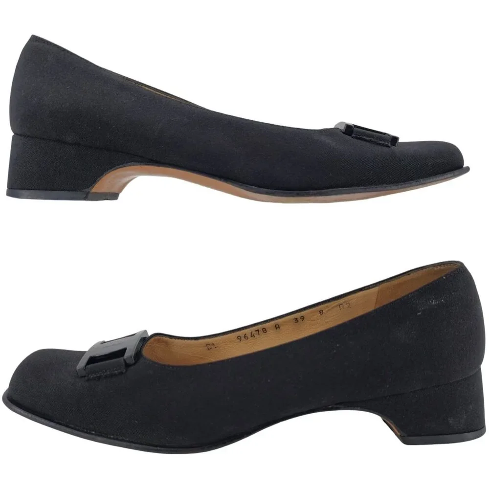 Salvatore Ferragamo Italy Black Fabric Formal Dress Shoes Women 8AA Buckle Pumps - Picture 4 of 11